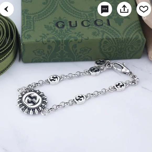 Gucci Silver Bracelet with Iconic Emblems designer unisex bracelet - Picture 1 of 6